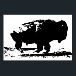 Black & White Running Buffalo Silhouette Pop Art Poster<br><div class="desc">Iconic American West Historical Images - Buffalo Photography Artwork</div>