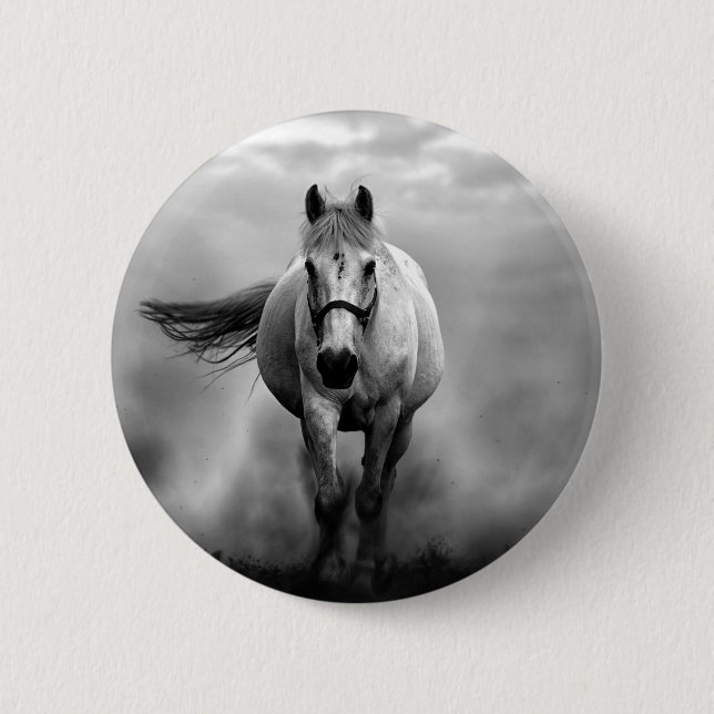 Black White Running Horse Freedom 6 Cm Round Badge (Front)