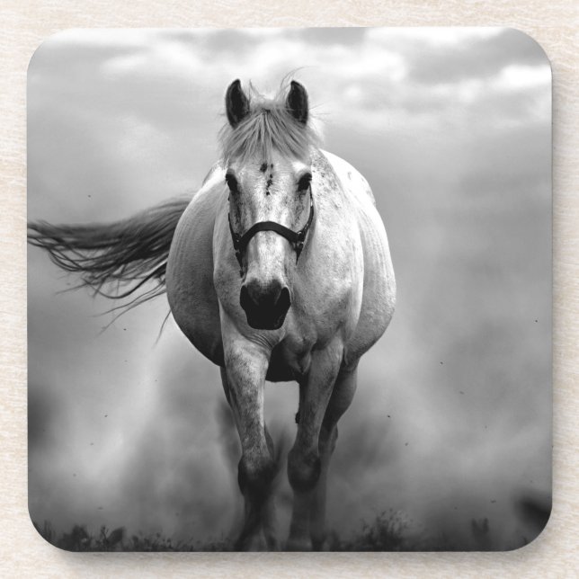 Black White Running Horse Freedom Coaster (Front)
