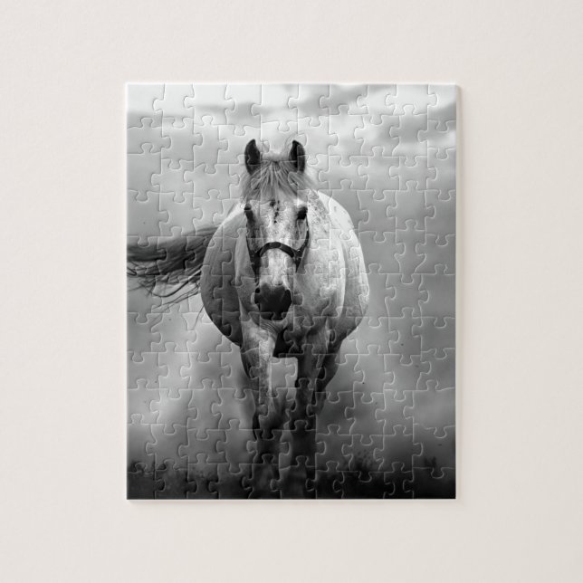 Black White Running Horse Freedom Jigsaw Puzzle (Vertical)