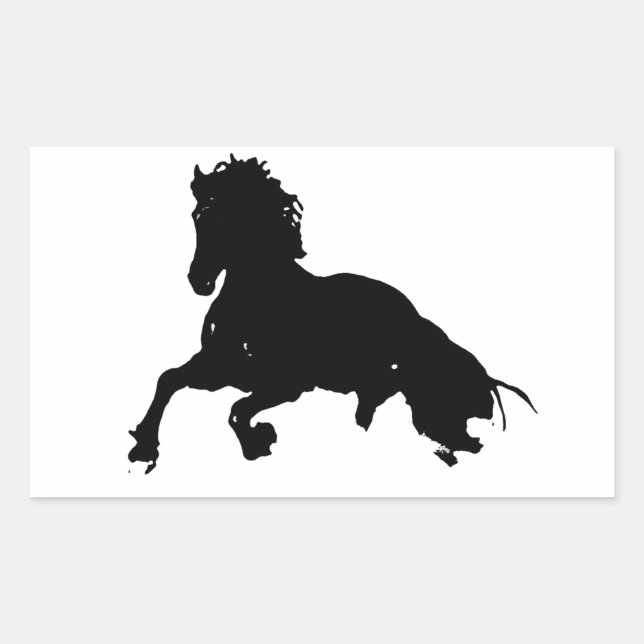 Black White Running Horse Silhouette Rectangular Sticker (Front)