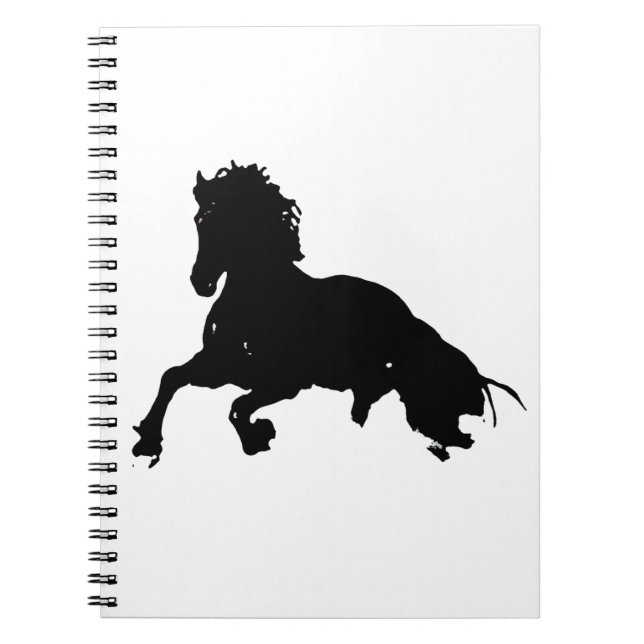 Black White Running Horse Silhouette Spiral Notebook (Front)