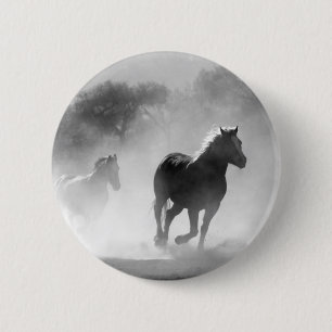 Black & White Running Horses Photo Artwork 6 Cm Round Badge