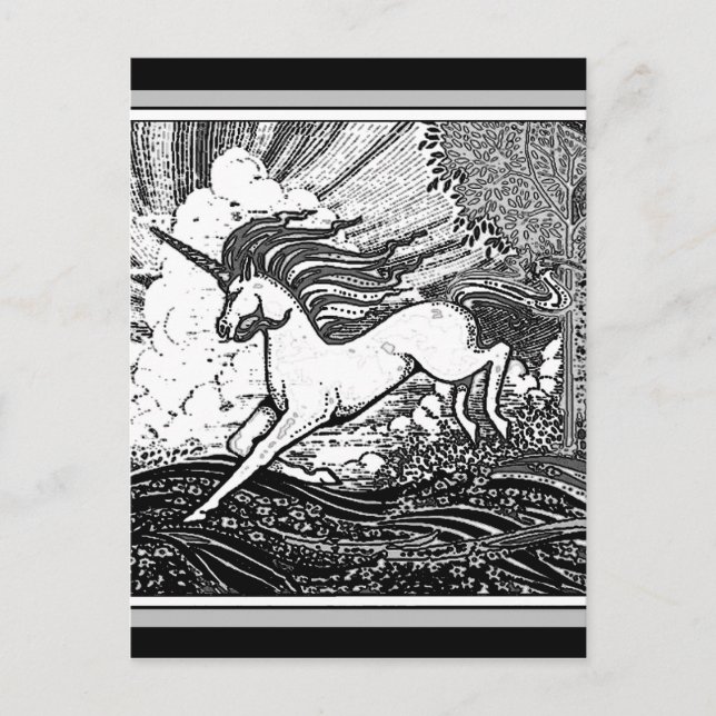 Black & White Running Unicorn Gifts Postcard (Front)