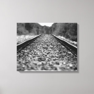Black & White Rural Railroad Track 16x20 Canvas Print
