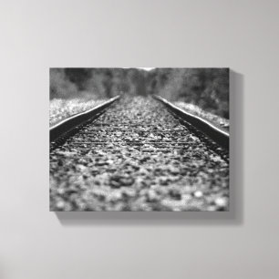 Black & White Rural Railroad Track 8x10 Canvas Print