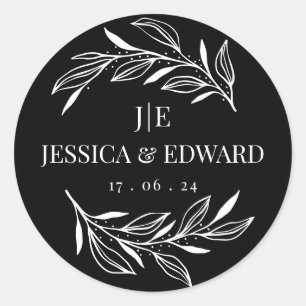 Black White Rustic Chic Couple Initials Elegant Classic Round Sticker