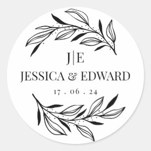 Black White Rustic Chic Couple Initials Elegant Classic Round Sticker