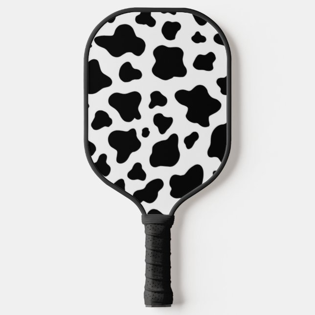 Black & white rustic faux cowhide pickleball paddle (Front)