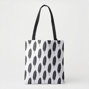 Black & White Rustic Feather Linocut Tote Bag