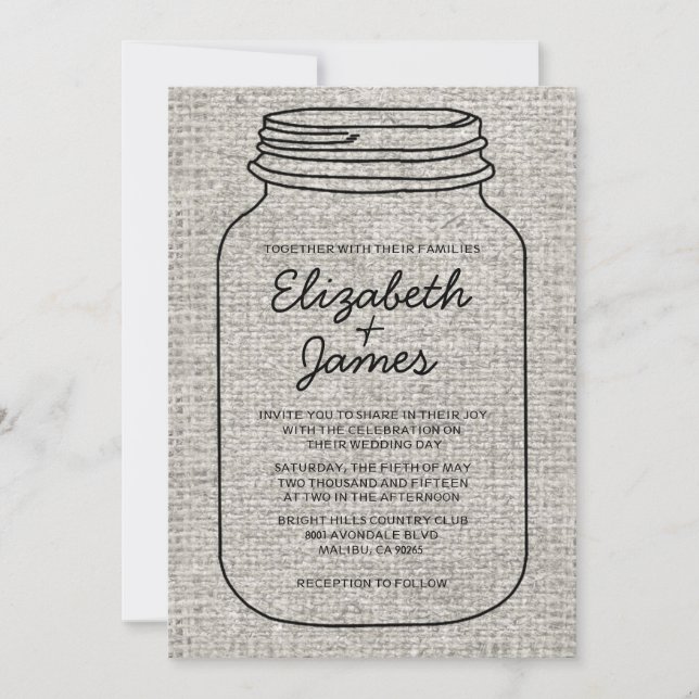 Black White Rustic Mason Jar Wedding Invitations (Front)