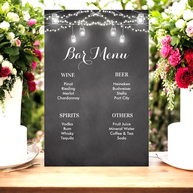 Black White Rustic Wedding Bar Menu Sign Poster (Creator Uploaded)