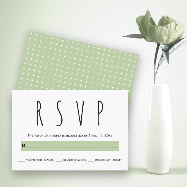 Black, white, sage green typography wedding RSVP (Creator Uploaded)