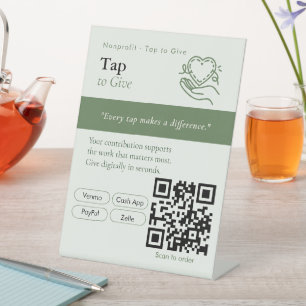 Black & White Sage Tap to Tip QR Code Sign Tips