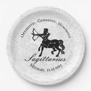 Black White Sagittarius Zodiac Custom Birthday Paper Plate