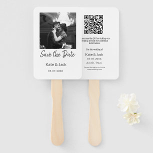BLACK WHITE save the date add QR name date orange Hand Fan