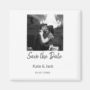 BLACK WHITE save the date add QR name date orange Magnet