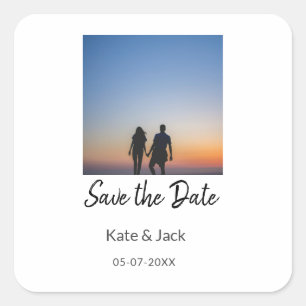 BLACK WHITE save the date add QR name date orange Square Sticker