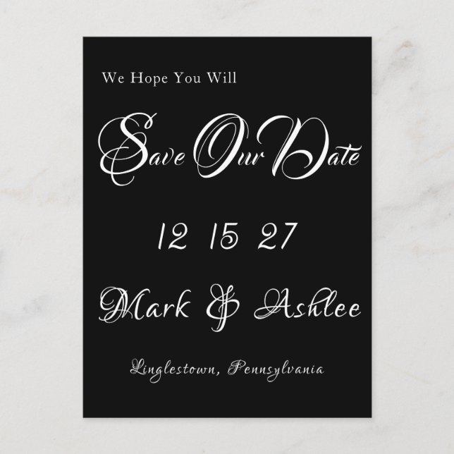 Black & White Save the Date Post Card (Front)