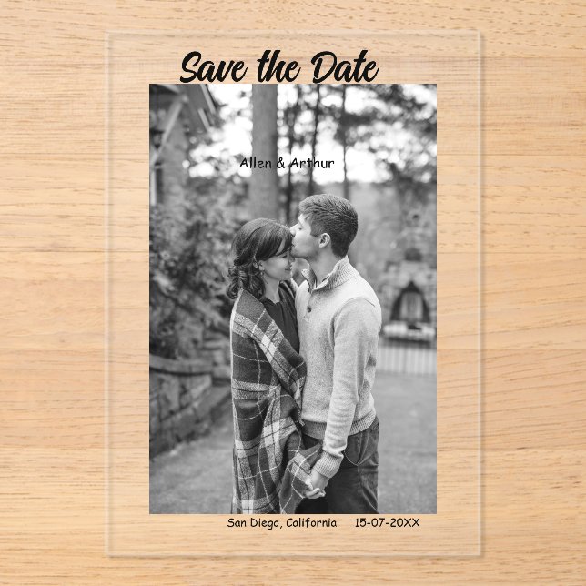 black white save the date QR add website name phot Acrylic Invitations (Front)