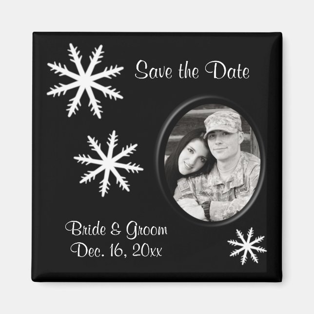 Black & White Save the Date Winter Wedding Magnet (Front)