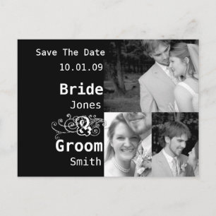 Black & White - Save the Date with YOUR Photos Announcement Postcard