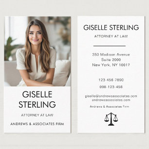 Black White Scales of Justice Lawyer Photo  Business Card