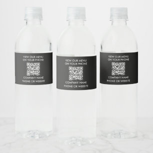 Black White Scan Menu QR Code Restaurant Takeaway Water Bottle Label