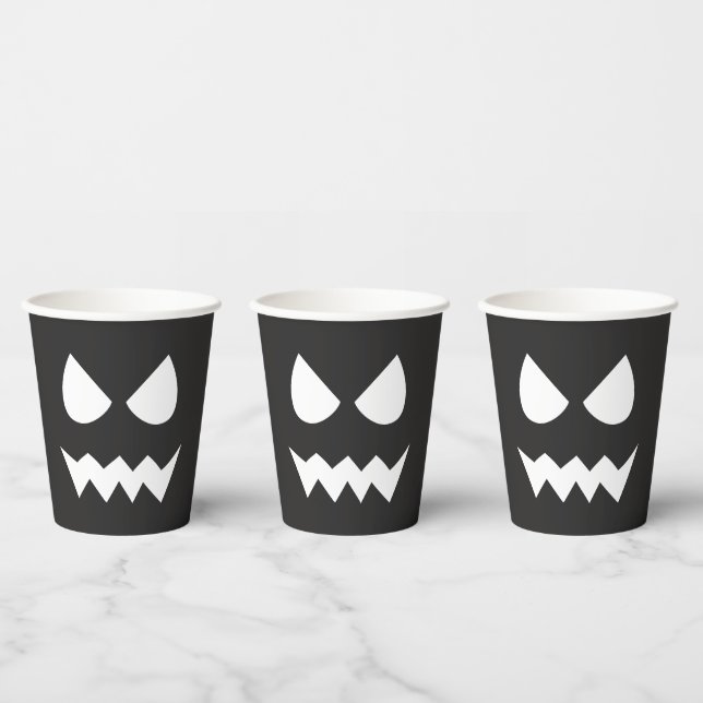 Black & White Scary Ghost Face Halloween Party Paper Cups (Multi)