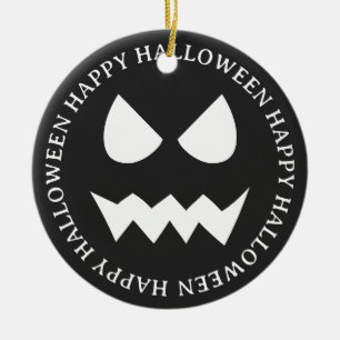 Black & White Scary Halloween Ghost Face Ceramic Tree Decoration