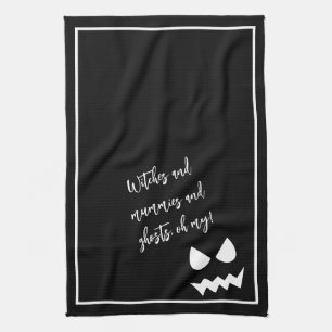 Black & White Scary Halloween Ghost Face Quote Mum Tea Towel