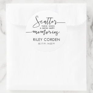 Black White Scatter Seeds Grow Memories Funeral Classic Round Sticker