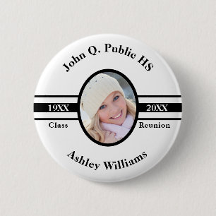 Black White School Class Reunion Photo Name 6 Cm Round Badge