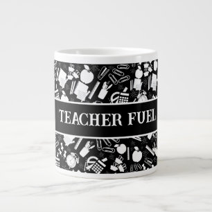 Black White school Supplies Pattern TeacherStudent Large Coffee Mug
