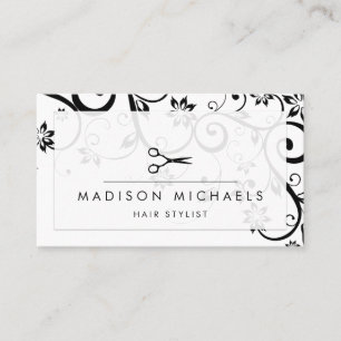 Black White Scissor Hair Stylist Salon Business Card