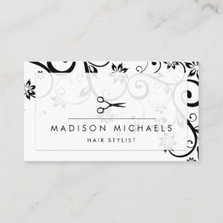 Black White Scissor Hair Stylist Salon Business Card
