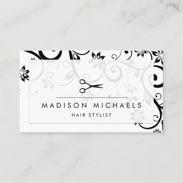 Black White Scissor Hair Stylist Salon Business Card (Front)