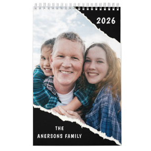 Black & White Scrapbook Custom Family Photo 2026  Calendar