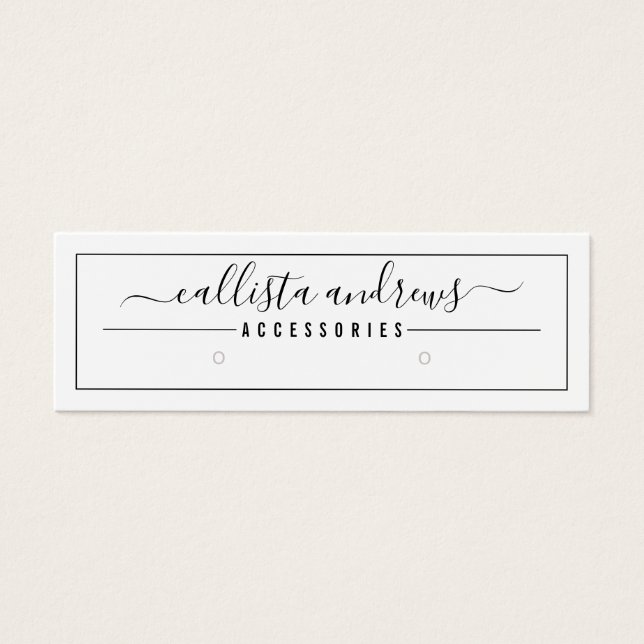 Black White Script Border Earring Display Card (Front)