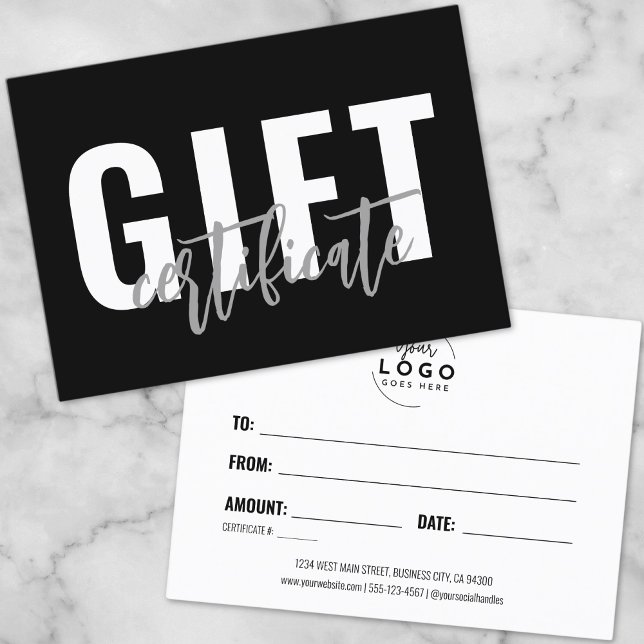 Black White Script Business Gift Certificate (Logo Script Business Gift Certificate Voucher)