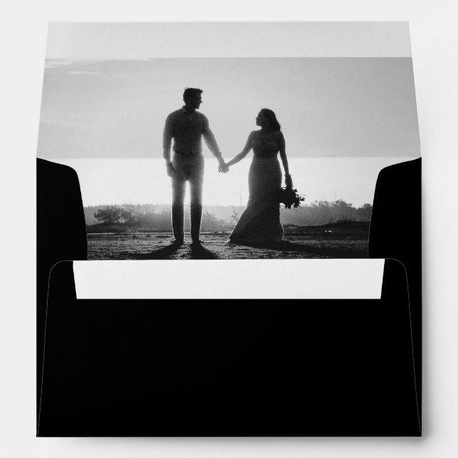Black & White Script Couple Photo 5x7 Wedding  Envelope (Back (Bottom))