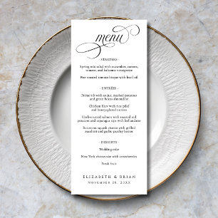 Black White Script Elegant Wedding Menu