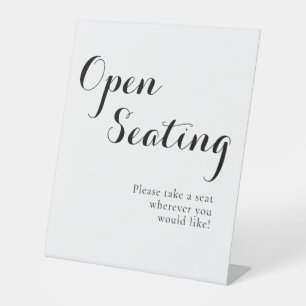 Black White Script Elegant Wedding Open Seating  Pedestal Sign