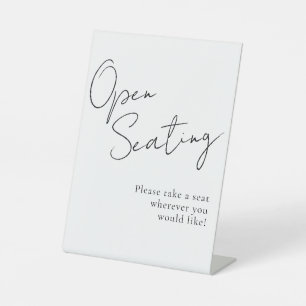 Black White Script Elegant Wedding Open Seating Pedestal Sign