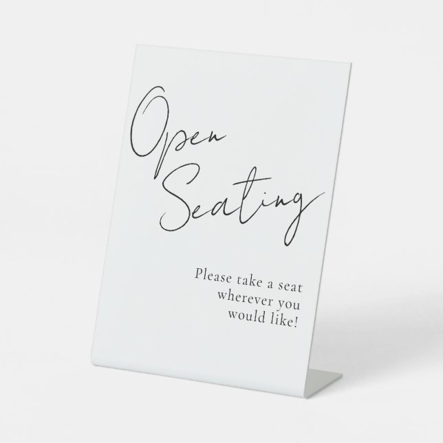 Black White Script Elegant Wedding Open Seating  Pedestal Sign (Front)
