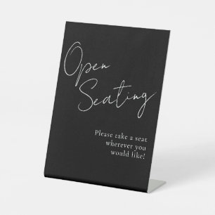 Black White Script Elegant Wedding Open Seating Pedestal Sign
