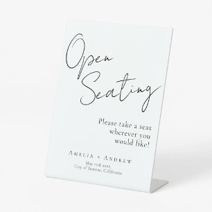 Black White Script Elegant Wedding Open Seating Pedestal Sign