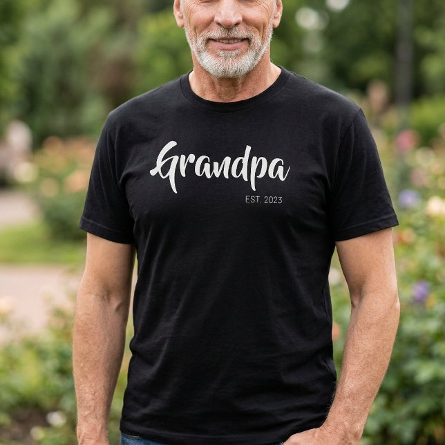 Black White Script Established Grandpa T-Shirt (Black White Script Established Grandpa)
