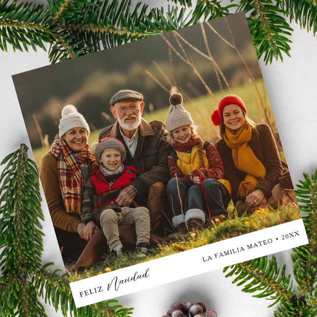 Black White Script Feliz Navidad Christmas Photo Holiday Card (Creator Uploaded)