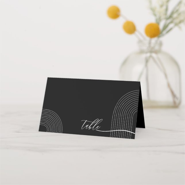 Black White Script Font Geometric Seating Place Card (Front)